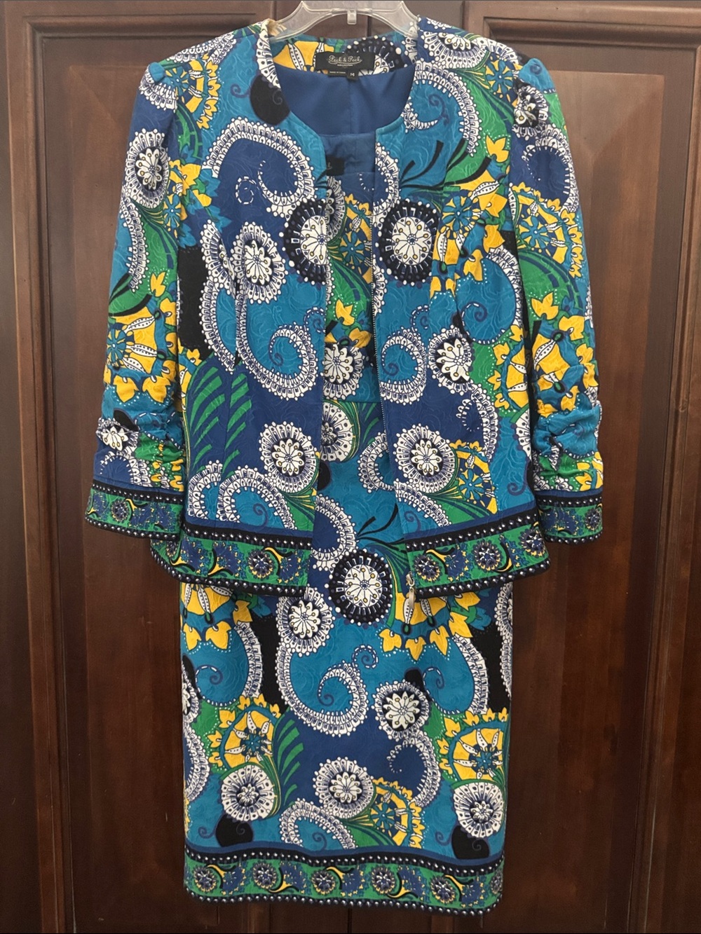 Peck & Peck Navy, Teal & Yellow Floral Paisley Two-Piece Suit